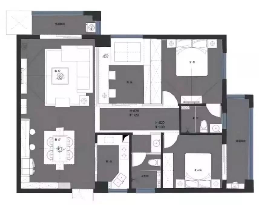 118平的現代風三居室，電視背景墻做得好有個性！
